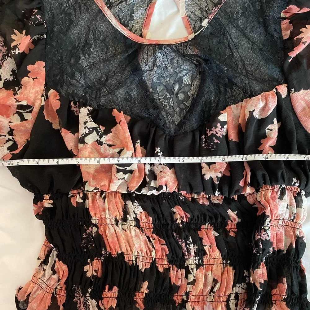 Free People Black and Pink Lace top